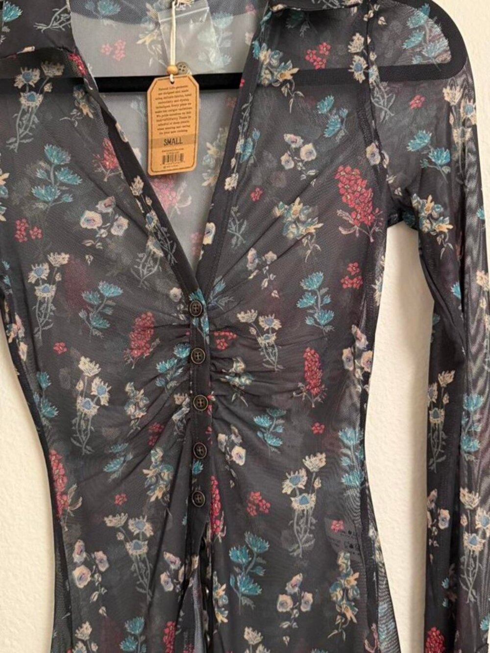 Natural Life black floral mesh long sleeve top - Picture 3 of 4